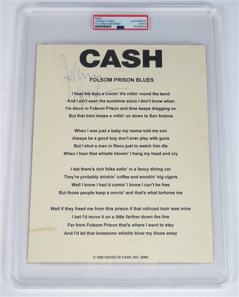 Johnny Cash Signed 8.5" x 11" "Folsom Prison Blues" Lyric Sheet (PSA/DNA Encapsulated) (JSA LOA) 