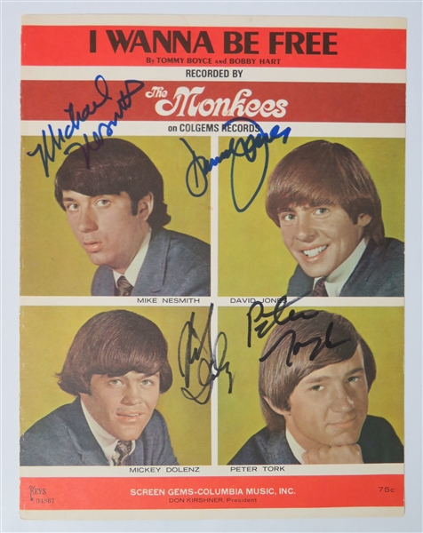 The Monkees Group Signed 9" x 11" "I Wanna Be Free" Sheet Music (4 Sigs)(JSA LOA)