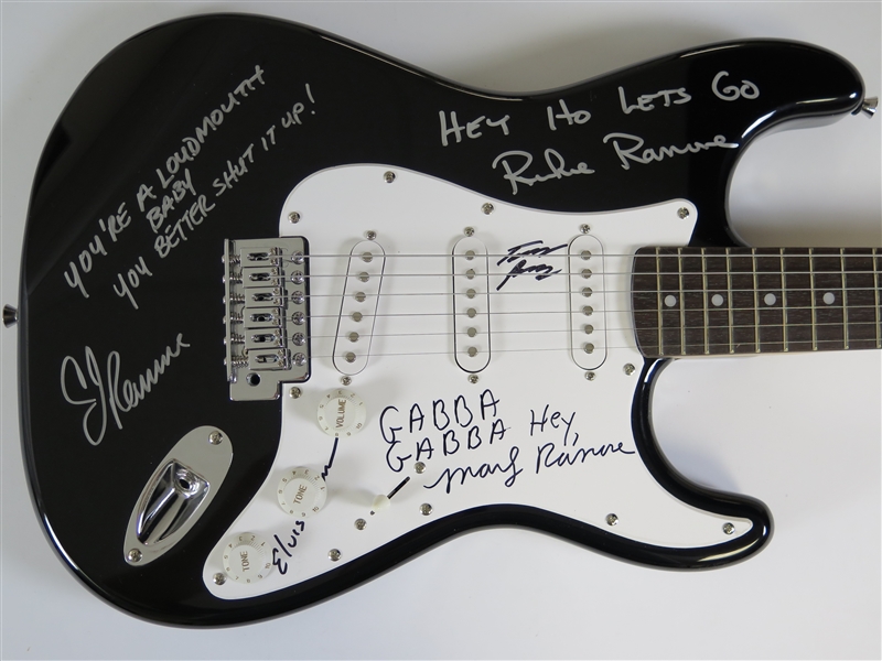 Ramones Group Signed Strat Style Guitar w/ Lyrics (5 Sigs)(JSA LOA)