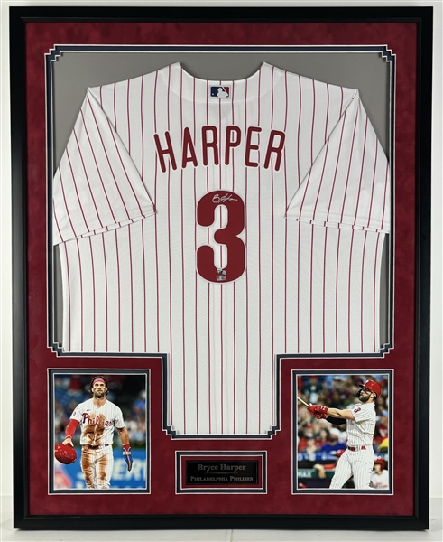 Bryce Harper Signed Philadelphia Phillies Jersey in Framed Display (Fanatics)(MLB Holo)