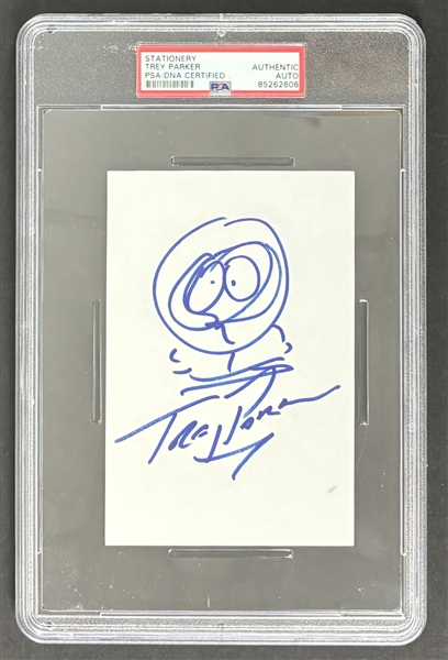 Trey Parker Signed 4" x 6" Index Card w/ South Park Kenny Sketch (PSA/DNA Encapsulated)
