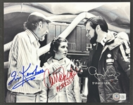 Star Wars The Empire Strikes Back Behind-The-Scenes Signed 8" x 10" Photo w/ Fisher, Kershner, & Kurtz (Gem Mint 10 Auto!)(Beckett/BAS LOA)