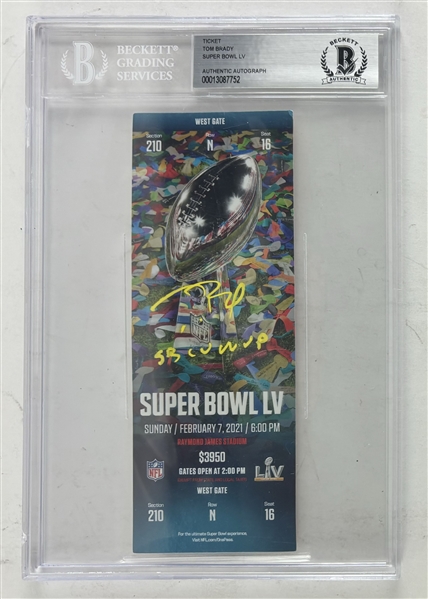 Tom Brady ULTRA RARE Signed Super Bowl LV Souvenir Game Ticket with "SB LV MVP" Inscription (Blue Variation)(Fanatics Holo)(Beckett/BAS Encapsulated)