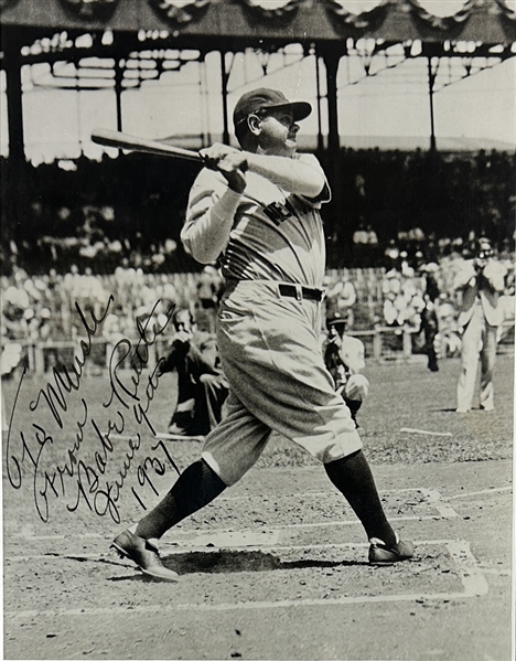 Babe Ruth Superb Signed & Inscribed 8" x 10" B&W Photo in Yankees Uniform with MINT 9 Autograph! (Beckett/BAS LOA)