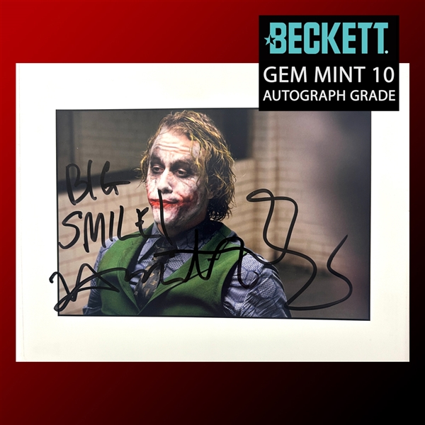 Heath Ledger Incredibly Rare Signed Official 8" x 10" Warner Bros Photograph as "The Joker" from "The Dark Knight" with Beckett/BAS Graded GEM MINT 10 Autograph!