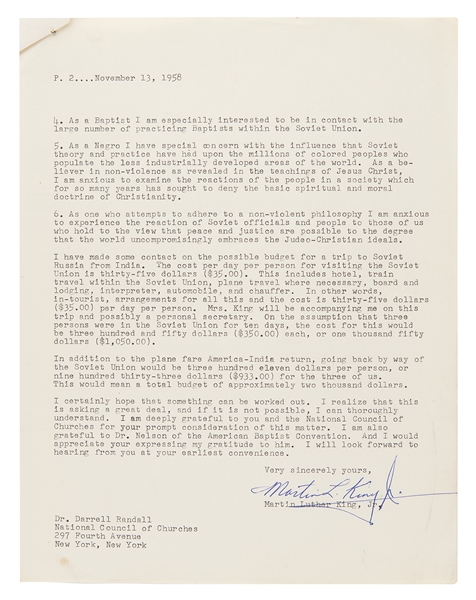 Martin Luther King, Jr. Signed Personal Letter Expressing Concern With Trip To Russia (Third Party Guaranteed)