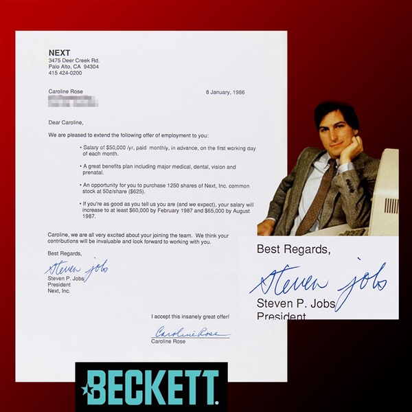 Steve Jobs ULTRA RARE Typed Signed 1986 Letter of Employment - Jobs Offers Employment at NeXT to Desired Recruit! (Beckett/BAS LOA)