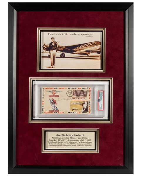 Amelia Earhart Signed Postal Cover in Framed Display (PSA/DNA Encapsulated & LOA)