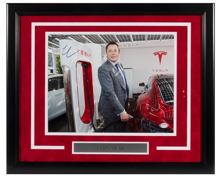 Elon Musk Signed Tesla Photo in Framed Display (PSA/DNA LOA)