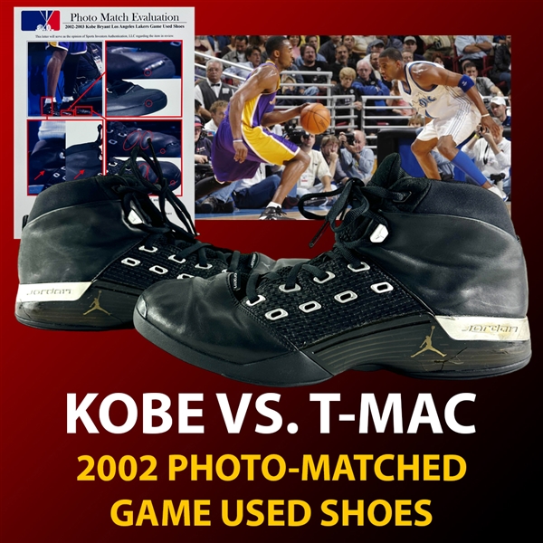 2002 Kobe Bryant Game Worn PHOTOMATCHED Nike Air Jordan Sneakers :: Epic Kobe vs. T-Mac Game :: 38 Point Performance! (Sports Investors/SIA LOA)
