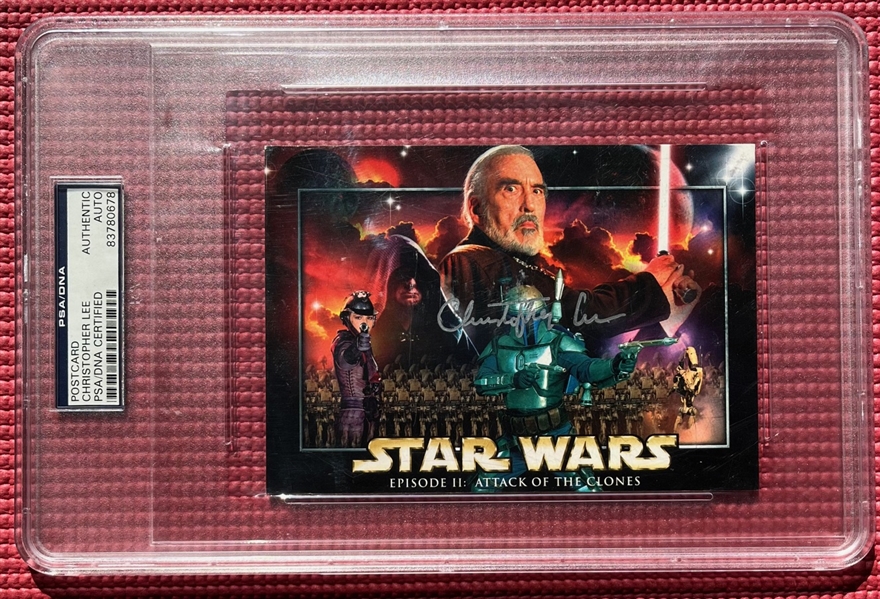 Star Wars: Christopher Lee Signed Episode II: Attack of the Clones Postcard (PSA/DNA Encapsulated)