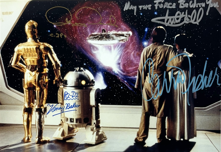 Star Wars "The Empire Strikes Back" Cast Signed 8" x 10" Color Photo of Iconic Ending Scene with Hamill, Fisher, Daniels & Baker (Beckett/BAS LOA)
