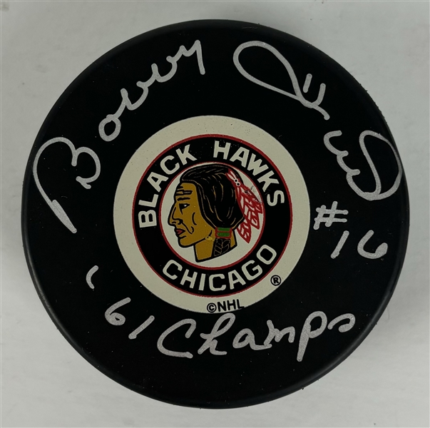 Bobby Hull Signed & Inscribed Chicago Blackhawks Hockey Puck (Third Party Guaranteed)