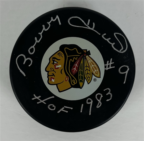 Bobby Hull Signed & Inscribed Chicago Blackhawks Hockey Puck (Third Party Guaranteed)