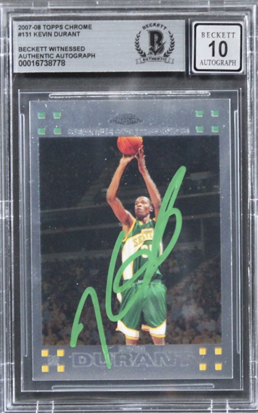 Kevin Durant Signed 2007 Topps Chrome Rookie Card with GEM MINT 10 Autograph (Beckett/BAS Encapsulated)