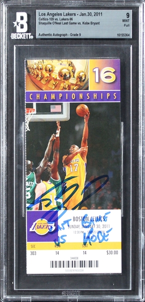 Shaquille ONeal Signed & Inscribed "Last Game vs. Kobe" 2011 Full Ticket (MINT 9 Auto & MINT 9 Ticket)