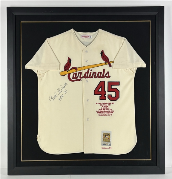 Bob Gibson Signed Ltd. Ed. Cardinals Stat Jersey in Framed Display (Third Party Guaranteed)