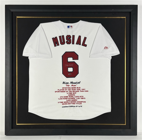 Stan Musial Signed Ltd. Ed. Cardinals Stat Jersey in Framed Display (Third Party Guaranteed)