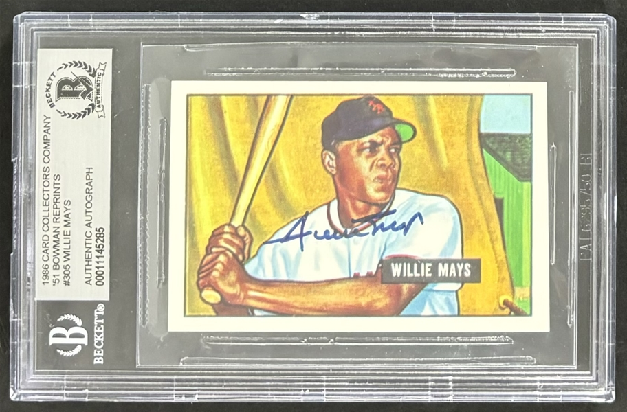 Willie Mays Signed 1986 Card Collectors Company 51 Bowman Reprints #305 (Beckett/BAS Encapsulated)