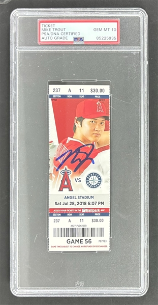 Mike Trout Signed 2018 Angels Home Run Game Ticket w/ Gem Mint 10 Auto! (PSA/DNA Encapsulated)