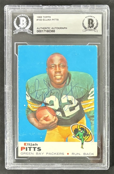 Elijah Pitts Signed 1969 Topps #102 Trading Card (Beckett/BAS Encapsulated)