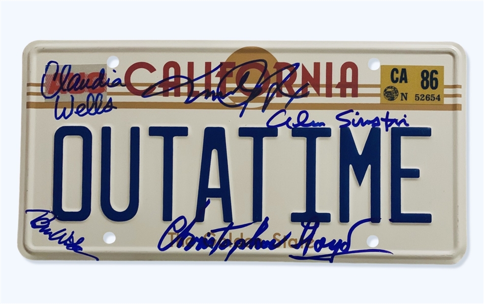 Back to the Future Cast Signed "Outatime" Time Machine License Plate (ACOA)