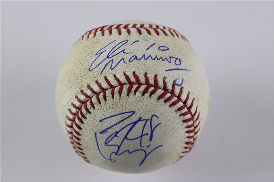 Peyton & Eli Manning Signed & MLB Game Used Baseball :: Used 7-08-2017 LAA vs. TEX (PSA/DNA)(MLB)