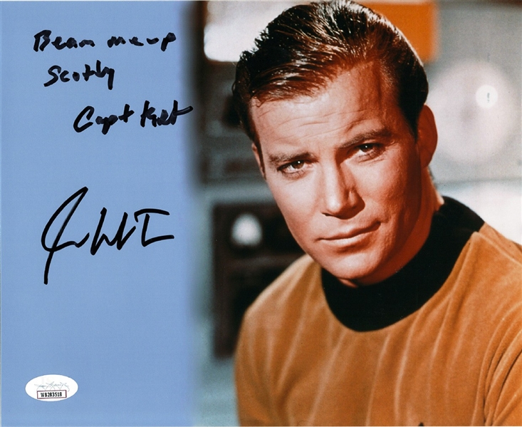 William Shatner Signed "Beam Me Up Scotty, Capt Kirk" 8x10 Metallic Photo! (JSA)