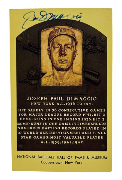 Joe DiMaggio Signed 3.5" x 5.5" HOF Postcard (JSA Sticker)