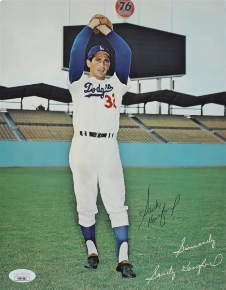 Sandy Koufax Vintage c. 1965 Signed Union 76 Promotional Color 8" x 11.5" Cardstock Photograph (JSA)