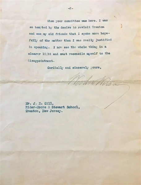 President Woodrow Wilson Signed 7" x 9" Typed Letter on White House Letterhead (Beckett/BAS LOA)