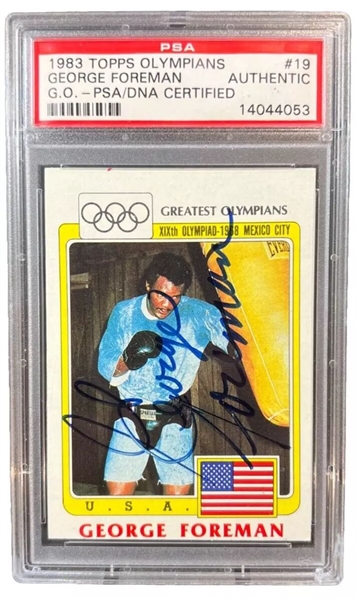 George Foreman Signed 1983 Topps Olympians #19 Trading Card (PSA/DNA Encapsulated)