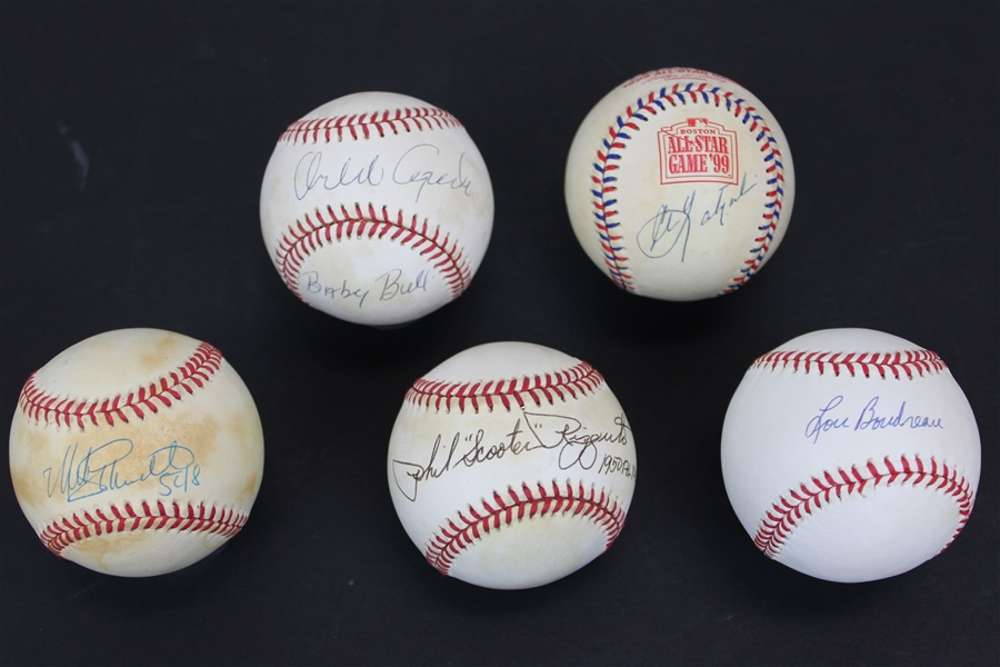 MLB Hall of Fame Players Lot of 5 Baseballs, Signatures including Yastrzemski, Rizzuto, Boudreau,  Schmidt, and Cepeda (Beckett/BAS)