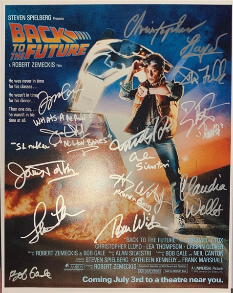 Back to the Future Cast Signed 16" x 20" Poster w/ Fox, Lloyd, & More! (13 Sigs)(ACOA)