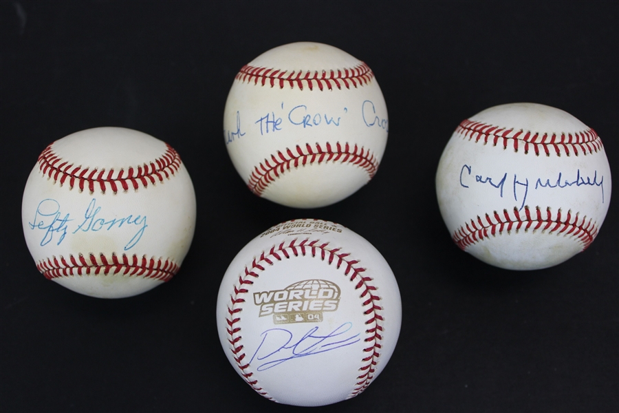 MLB Legends - Lot of 4 Individually Signed Baseballs including Gomez, Crosetti, Hubbell, and Lowe (Beckett/BAS) 