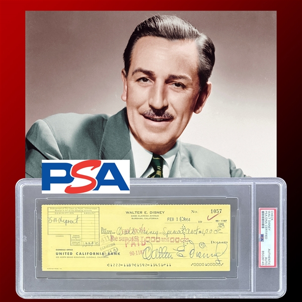 Walt Disney 1964 Handwritten & Signed Check (PSA/DNA Encapsulated)(Phil Sears)