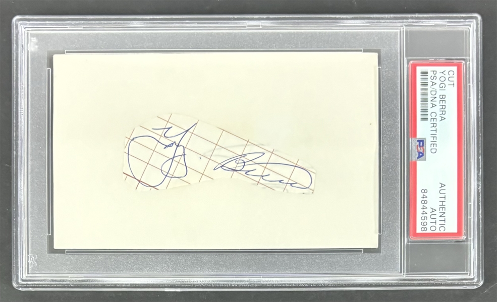 Yogi Berra Signed 3.5" x 5" Segment (PSA/DNA Encapsulated)