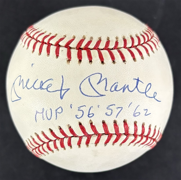 Mickey Mantle Signed & "MVP 56 57  62" Insc. ONL Baseball with BAS GEM MINT 10 Autograph! (Fanatics, Beckett/BAS, PSA/DNA LOAs)