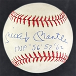 Mickey Mantle Signed & "MVP 56 57  62" Insc. ONL Baseball with BAS GEM MINT 10 Autograph! (Fanatics, Beckett/BAS, PSA/DNA LOAs)