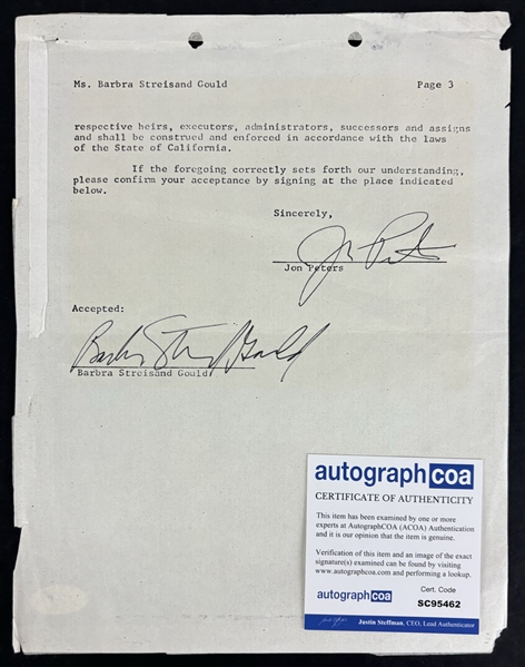 Barbra Streisand Gould Signed 8" x 10" Legal Document (ACOA)