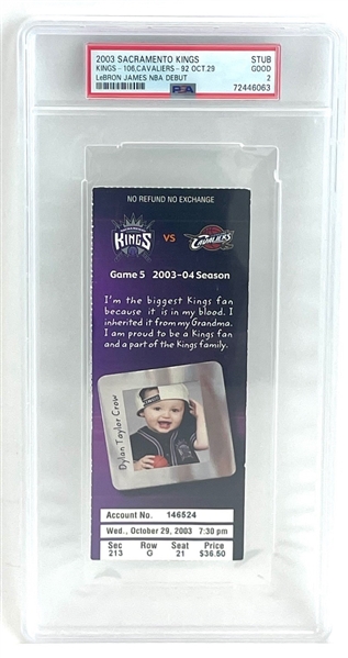 2003-04 LeBron James NBA Debut Ticket Stub From Game vs. Sacramento On 10/29/2003 (PSA/DNA Encapsulated)