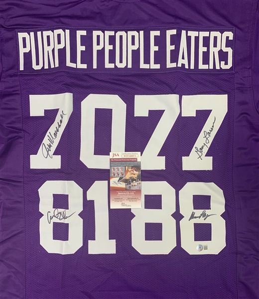 Gary Larson Multi-Signed Purple People Eaters Pro Style Jersey (Beckett/BAS)