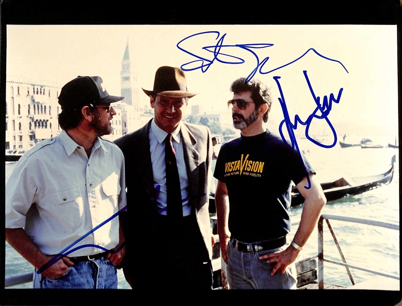 Indiana Jones: Spielberg, Lucas, & Ford Signed 8" x 10" Last Crusade Photograph (Beckett/BAS LOA)(Grad Collection)