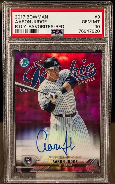 Aaron Judge Signed 2017 Bowman ROY Favorites Red Rookie Card Graded Gem Mint 10! (PSA/DNA Encapsulated)