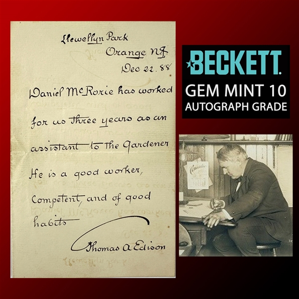 Thomas Edison ULTRA RARE Handwritten & Signed Letter with GEM MINT 10 Autograph (Beckett/BAS LOA)