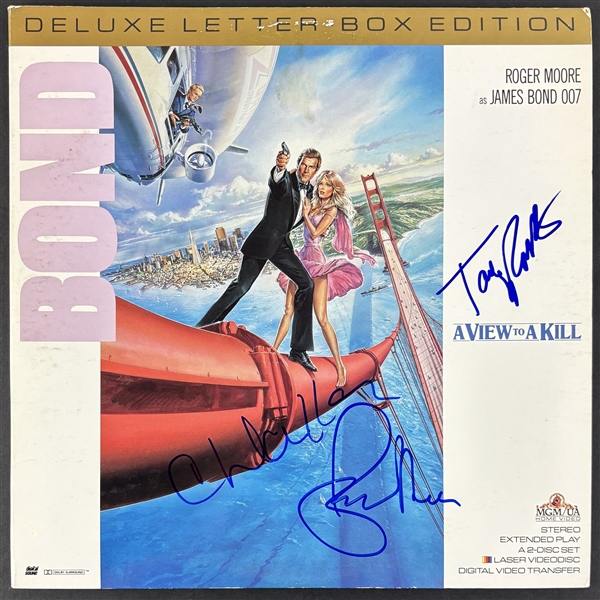 007: Roger Moore, Tanya Roberts, & Christopher Walken Signed "A View to Kill" LaserDisc Cover (Beckett/BAS LOA)