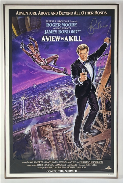 007: Roger Moore Signed & Framed Full Size Movie Poster for "A View to Kill" (Beckett/BAS LOA)