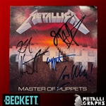 Metallica Group Signed "Master of Puppets" Record Album Cover with Cliff Burton - The Finest Weve Seen! (Beckett/BAS & Metalligraphs LOAs)