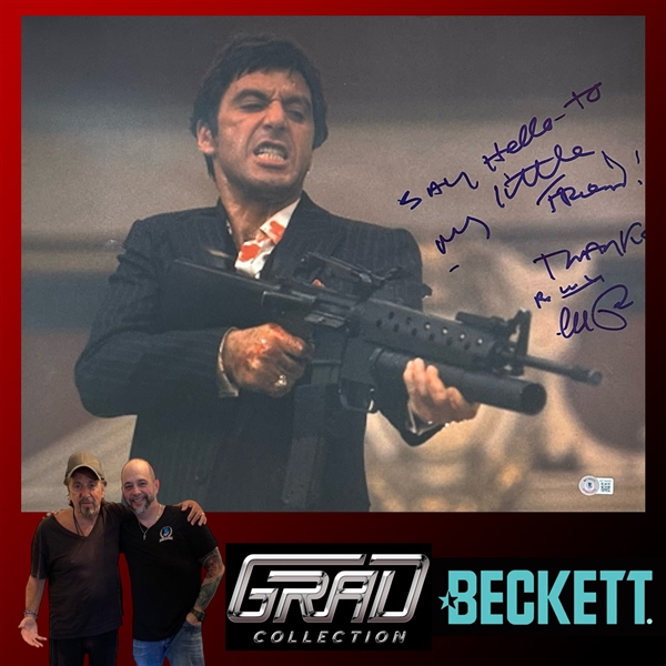 Al Pacino Incredible Signed 16" x 20" Color Photograph from "Scarface" with Amazing "Say Hello to My Little Friend!" Inscription! (Beckett/BAS LOA)(Grad Collection)