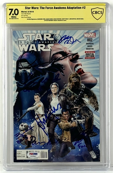 Star Wars: Multi-Signed Marvel "The Force Awakens" #002 Comic w/ Ford, Mayhew, & More! (7 Sigs) (CBCS Encapsulated & Graded 7.0)(PSA/DNA)